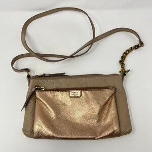 Fossil Sydney Crossbody Rose Metallic Purse Chain Leather Strap Zipper Purse Bag
